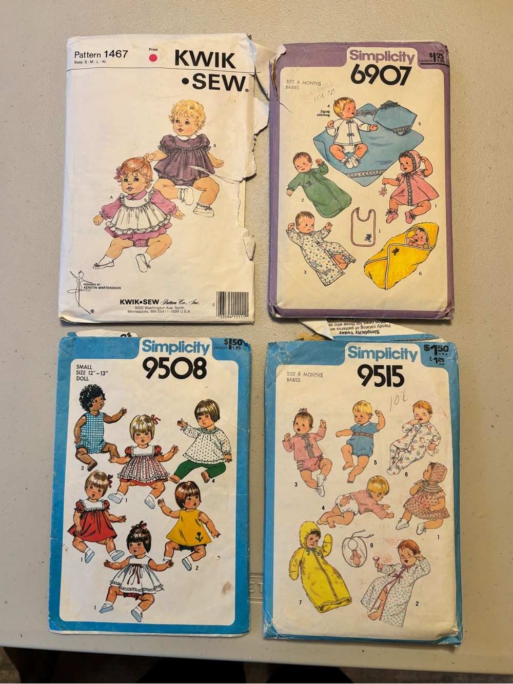 Vintage Simplicity & Kwik-Sew Doll Clothing Sewing Patterns - set/4
#1